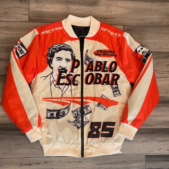 Reason Other - Reason Red and Cream 'Pablo Escobar' Racing Bomber Jacket